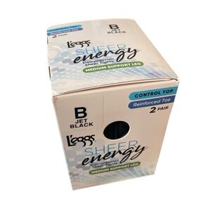 L'eggs Sheer Energy Compression Tights - Jet Black size B Medium New in Box